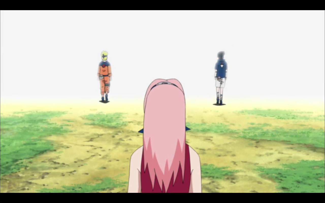 Sakura derrière Sasuke et Naruto